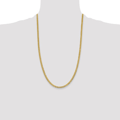 14K Yellow Gold 26 Inch 3.7mm Lightweight Flat Cuban With Lobster Clasp Chain Necklace