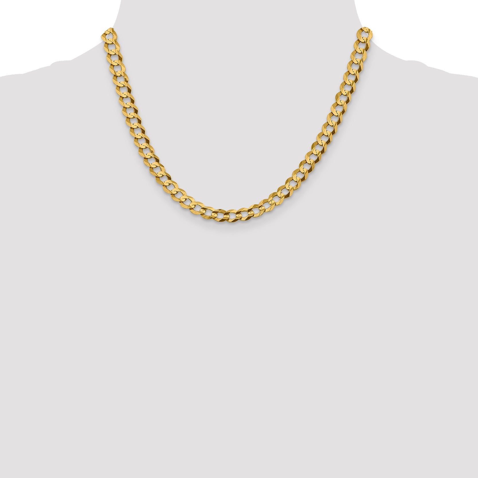 14K Yellow Gold 18 Inch 7.2mm Lightweight Flat Cuban With Lobster Clasp Chain Necklace
