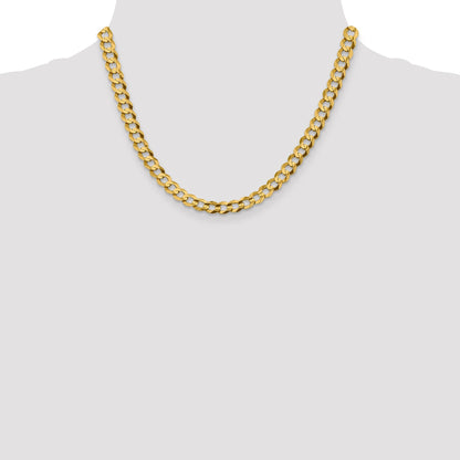 14K Yellow Gold 18 Inch 7.2mm Lightweight Flat Cuban With Lobster Clasp Chain Necklace