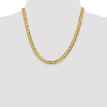 14K Yellow Gold 20 Inch 7.2mm Lightweight Flat Cuban With Lobster Clasp Chain Necklace