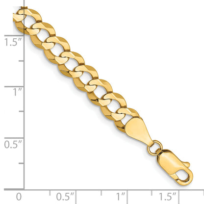 14K Yellow Gold 8 Inch 7.2mm Lightweight Flat Cuban With Lobster Clasp Bracelet
