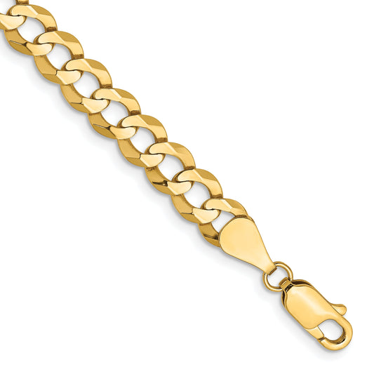 14K Yellow Gold 9 Inch 7.2mm Lightweight Flat Cuban With Lobster Clasp Chain