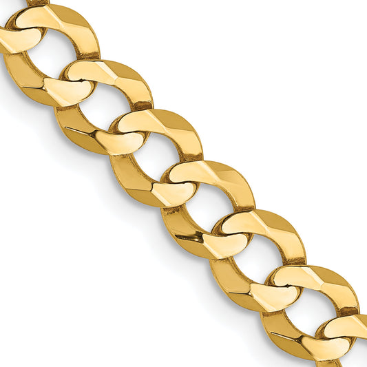14K Yellow Gold 24 Inch 7.2mm Lightweight Flat Cuban With Lobster Clasp Chain