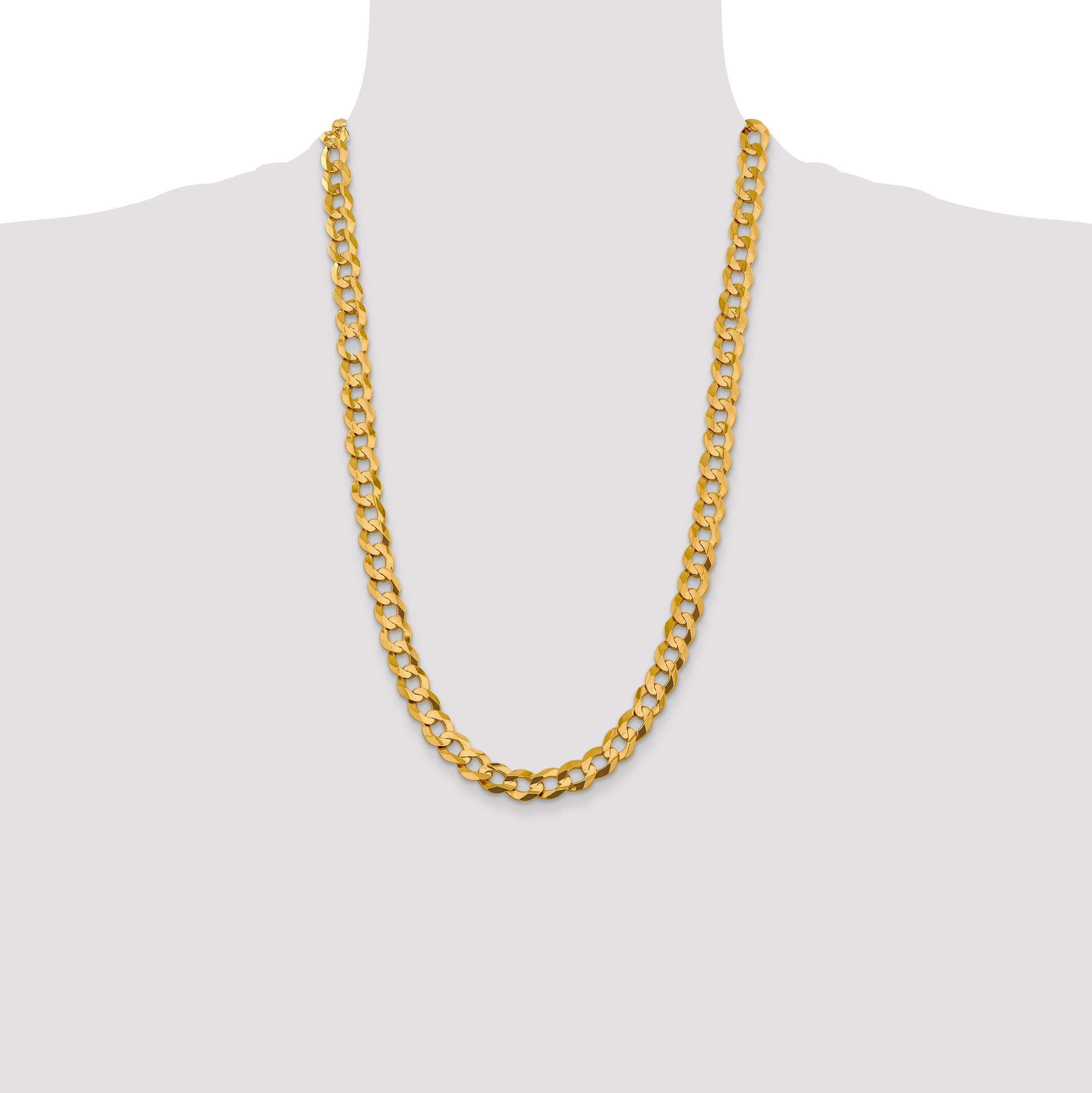 14K Yellow Gold 26 Inch 9.4mm Lightweight Flat Cuban With Lobster Clasp Chain Necklace