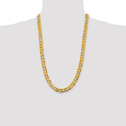 14K Yellow Gold 26 Inch 9.4mm Lightweight Flat Cuban With Lobster Clasp Chain Necklace