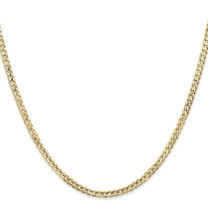 14K Yellow Gold 20 Inch 3mm Open Concave Curb With Lobster Clasp Chain Necklace