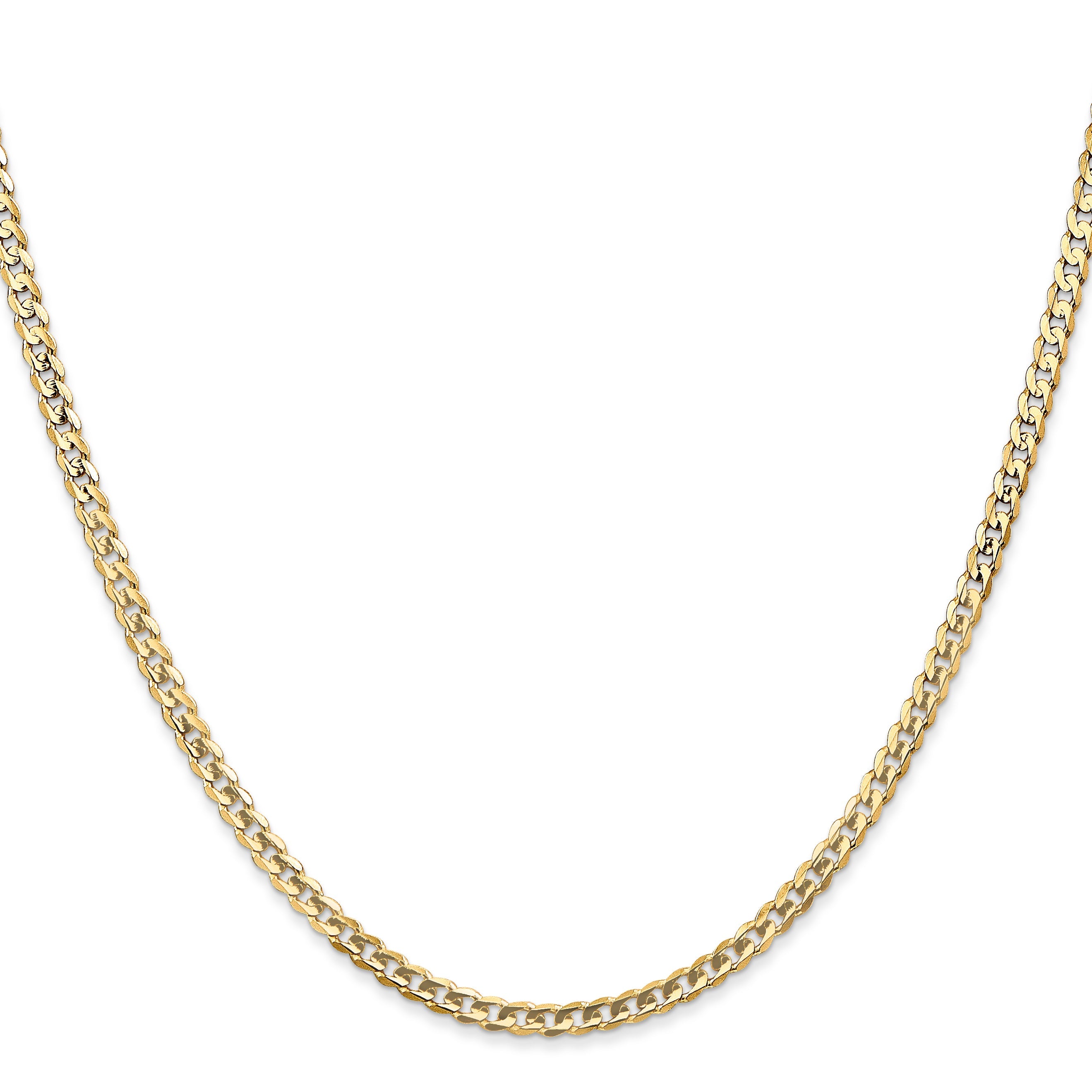 14K Yellow Gold 26 Inch 3mm Open Concave Curb With Lobster Clasp Chain Necklace
