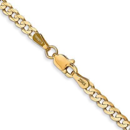 14K Yellow Gold 26 Inch 3mm Open Concave Curb With Lobster Clasp Chain Necklace