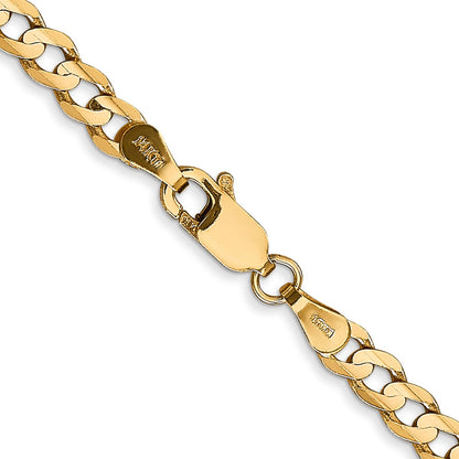 14K Yellow Gold 26 Inch 3.8mm Open Concave Curb With Lobster Clasp Chain Necklace
