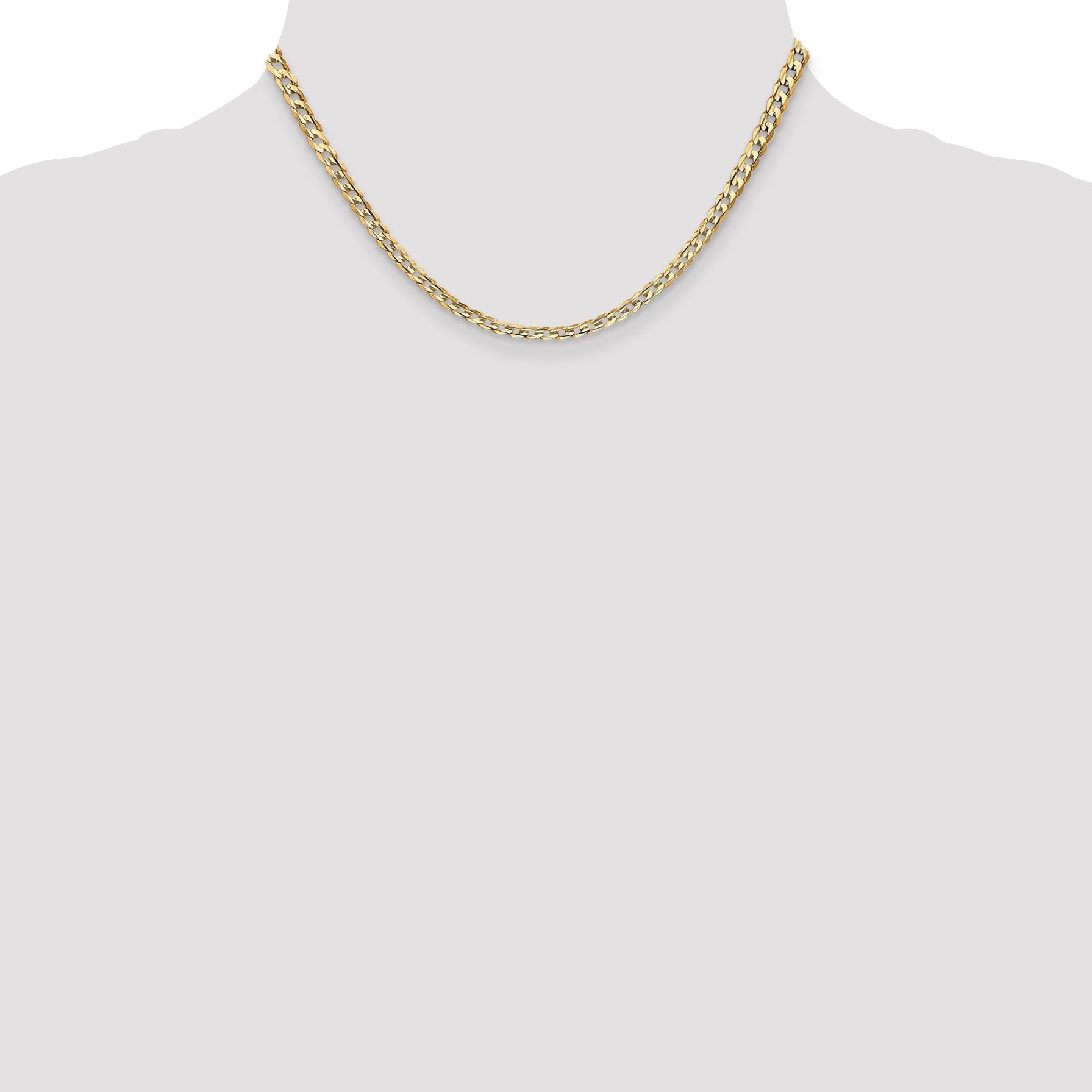 14K Yellow Gold 16 Inch 3.8mm Open Concave Curb With Lobster Clasp Chain Necklace