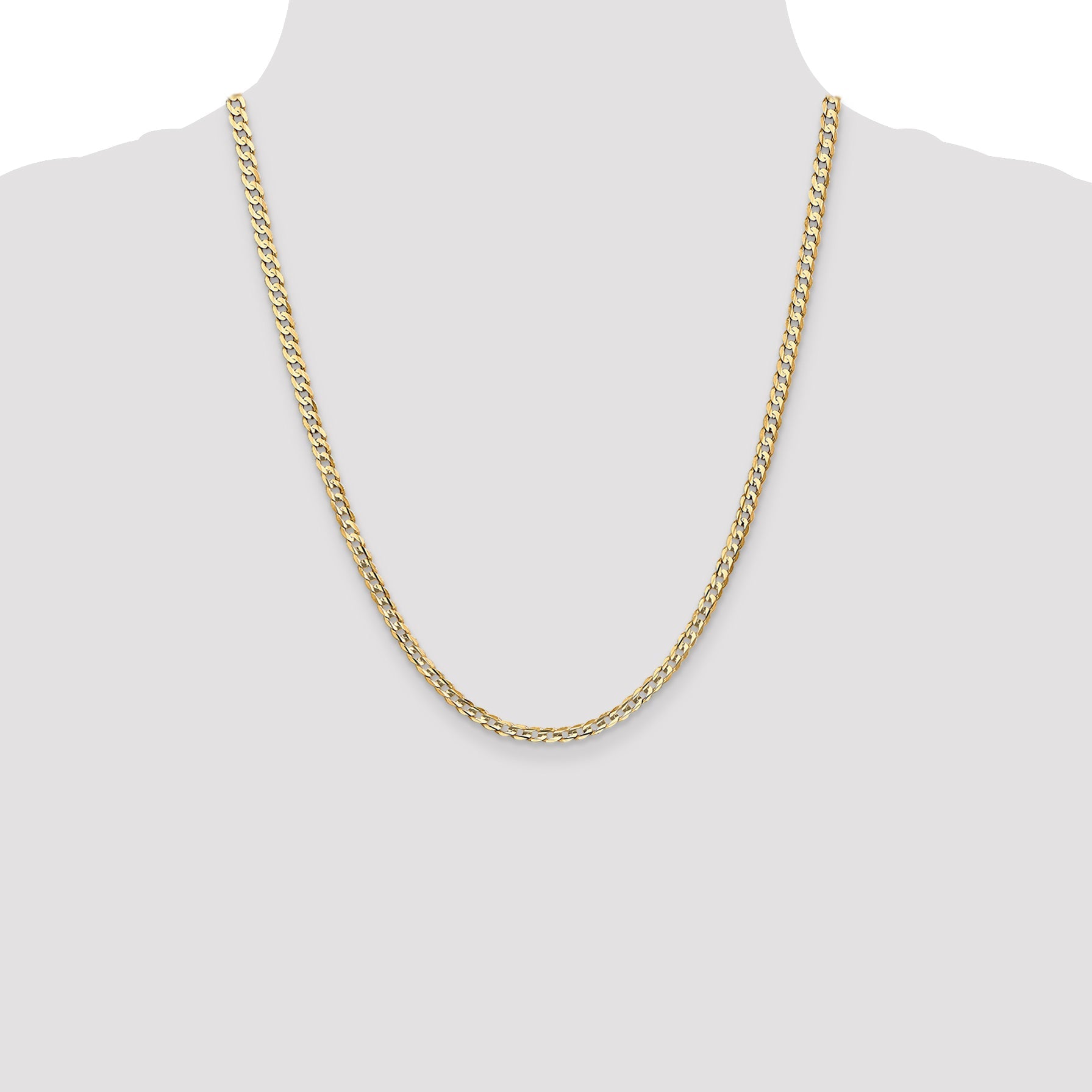14K Yellow Gold 22 Inch 3.8mm Open Concave Curb With Lobster Clasp Chain Necklace