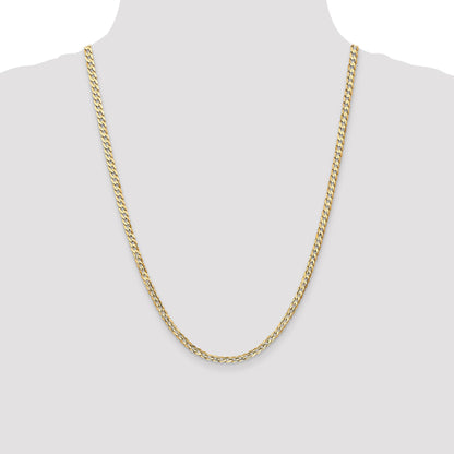 14K Yellow Gold 24 Inch 3.8mm Open Concave Curb With Lobster Clasp Chain Necklace