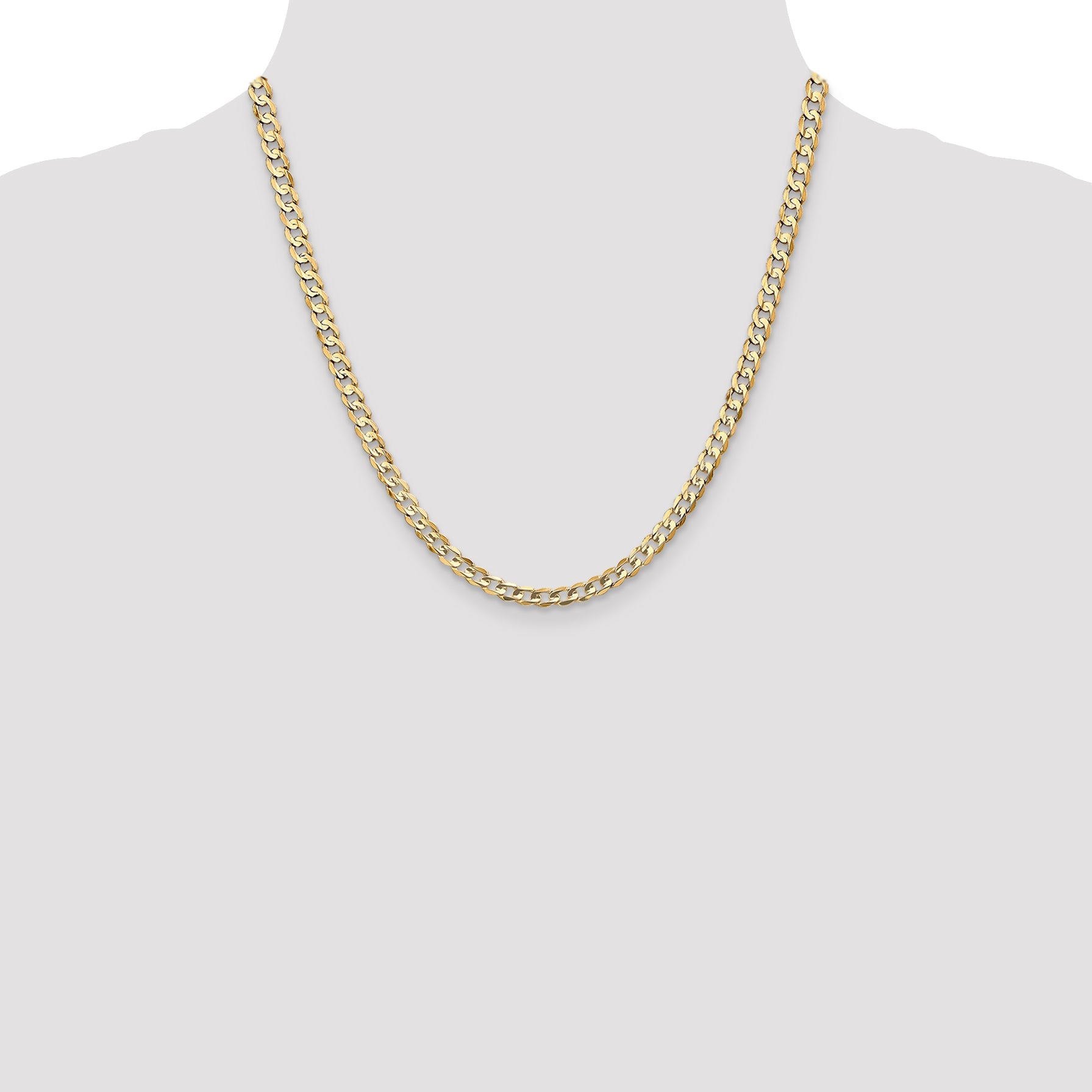14K Yellow Gold 20 Inch 4.5mm Open Concave Curb With Lobster Clasp Chain Necklace