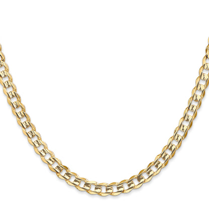 14K Yellow Gold 26 Inch 5.25mm Open Concave Curb With Lobster Clasp Chain Necklace