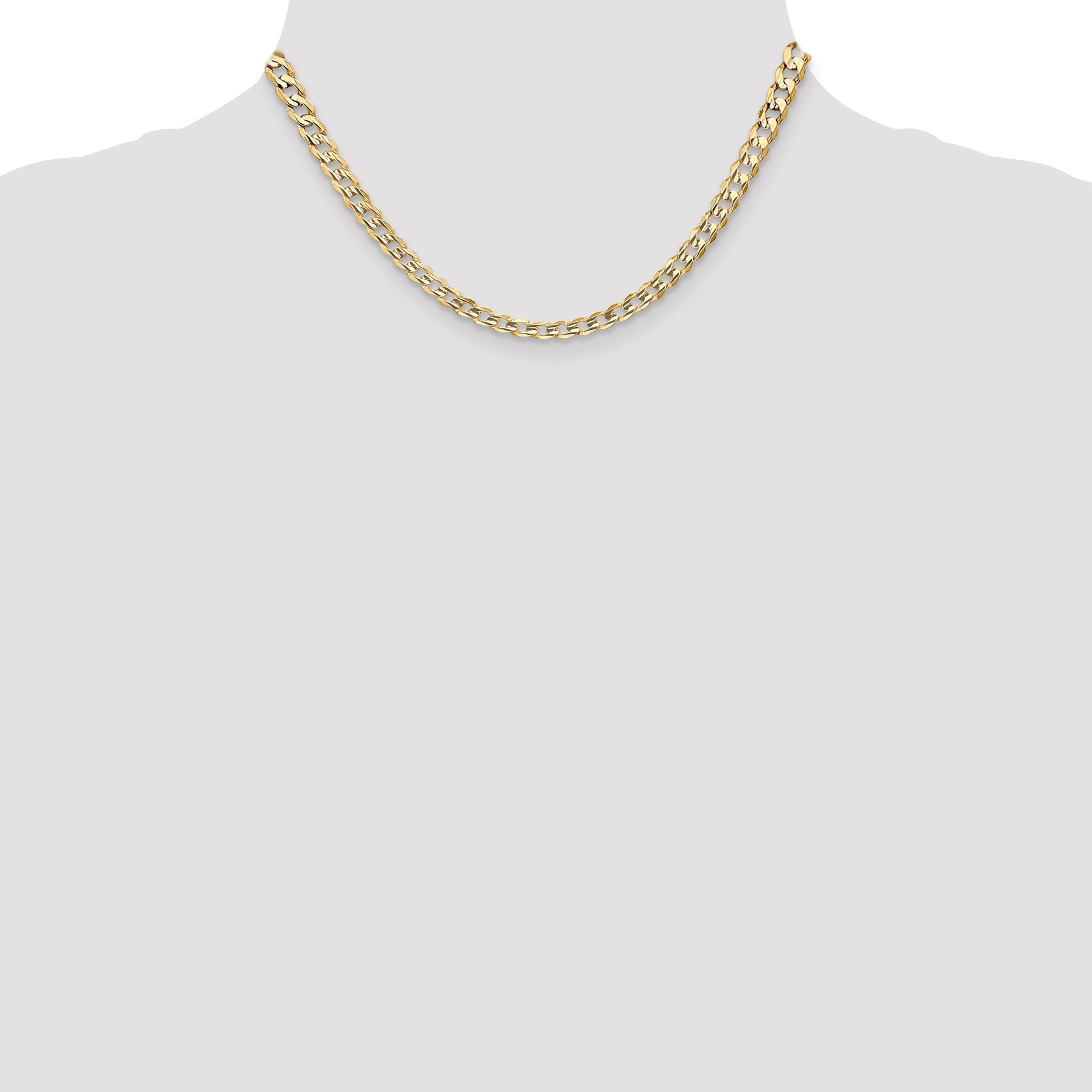 14K Yellow Gold 16 Inch 5.25mm Open Concave Curb With Lobster Clasp Chain Necklace