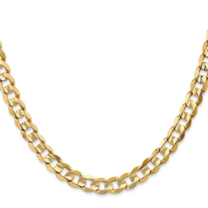 14K Yellow Gold 28 Inch 6.75mm Open Concave Curb With Lobster Clasp Chain Necklace