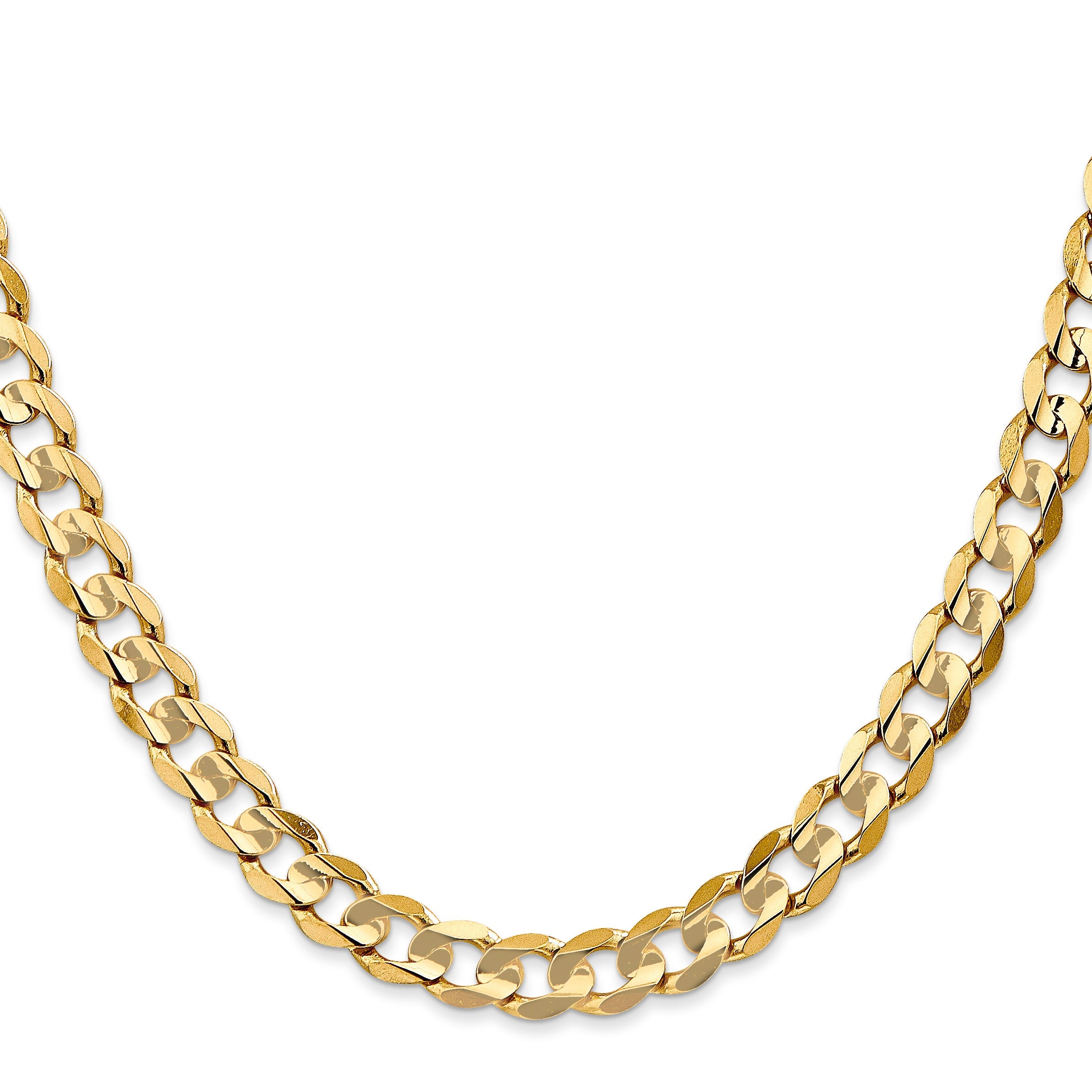 14K Yellow Gold 26 Inch 6.75mm Open Concave Curb With Lobster Clasp Chain Necklace