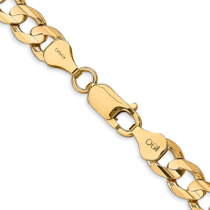 14K Yellow Gold 26 Inch 6.75mm Open Concave Curb With Lobster Clasp Chain Necklace