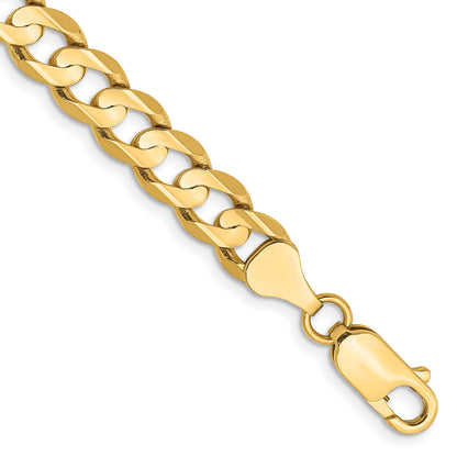 14K Yellow Gold 9 Inch 6.75mm Open Concave Curb With Lobster Clasp Chain Bracelet