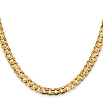 14K Yellow Gold 26 Inch 7.5mm Open Concave Curb With Lobster Clasp Chain Necklace
