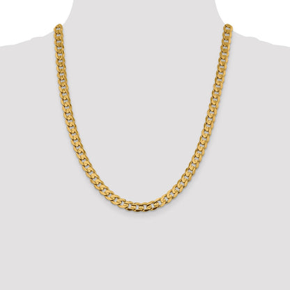 14K Yellow Gold 22 Inch 7.5mm Open Concave Curb With Lobster Clasp Chain Necklace