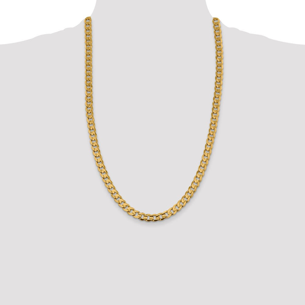 14K Yellow Gold 26 Inch 7.5mm Open Concave Curb With Lobster Clasp Chain Necklace