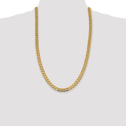 14K Yellow Gold 26 Inch 7.5mm Open Concave Curb With Lobster Clasp Chain Necklace