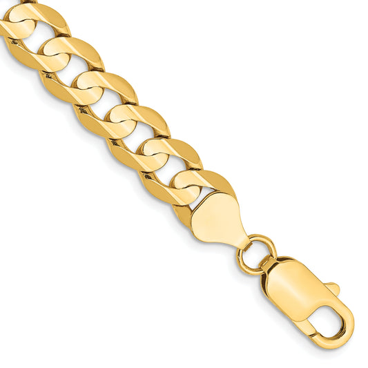 14K Yellow Gold 9 Inch 7.5mm Open Concave Curb With Lobster Clasp Chain Bracelet