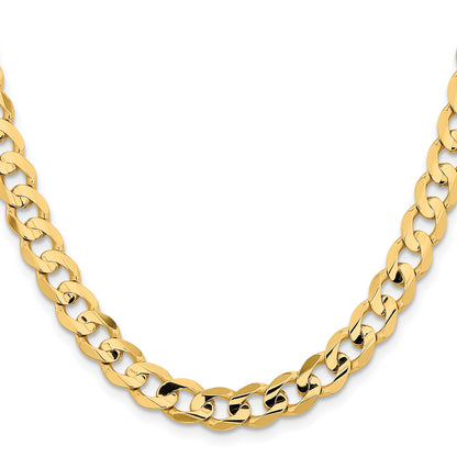 14K Yellow Gold 24 Inch 8.5mm Open Concave Curb With Lobster Clasp Chain Necklace