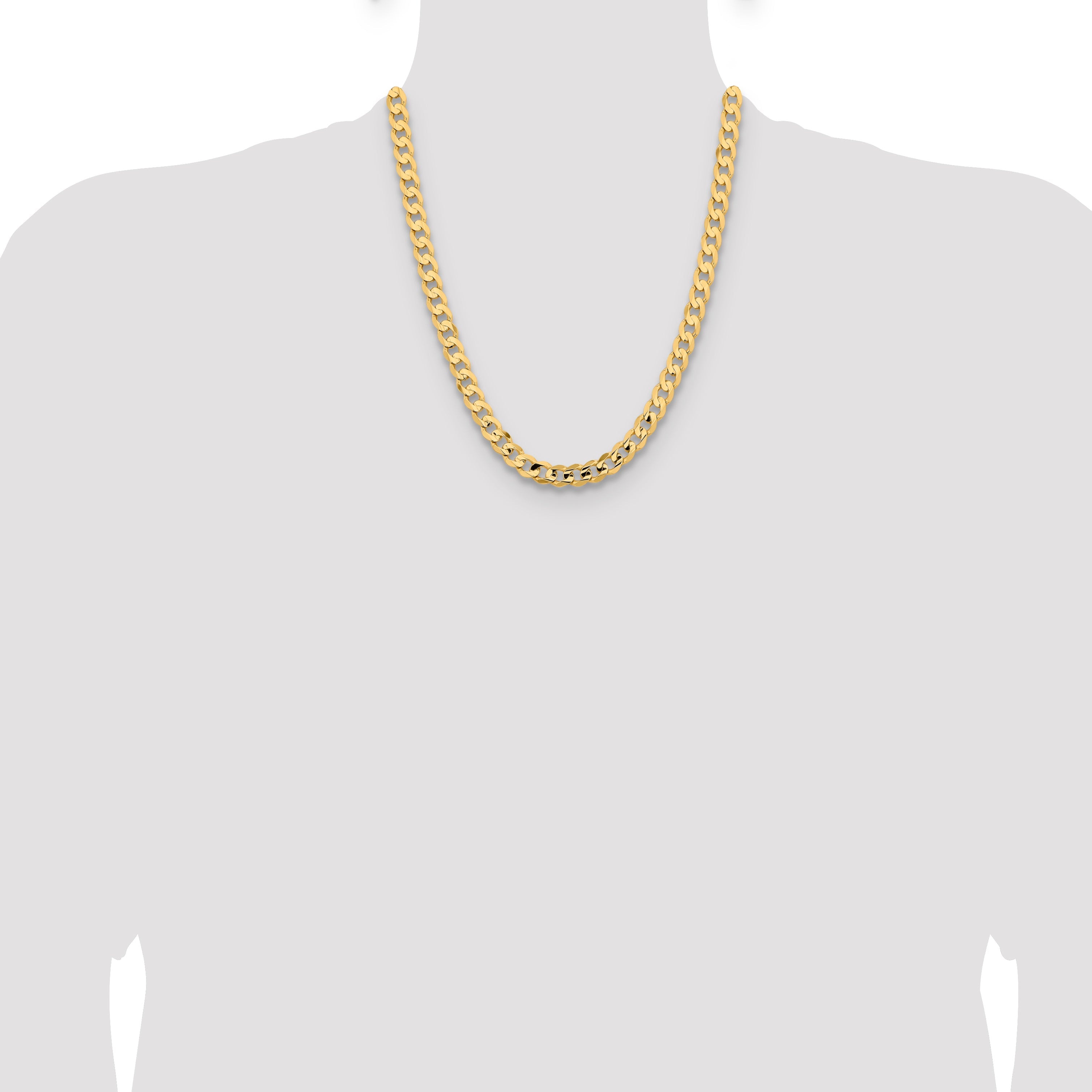 14K Yellow Gold 22 Inch 8.5mm Open Concave Curb With Lobster Clasp Chain Necklace