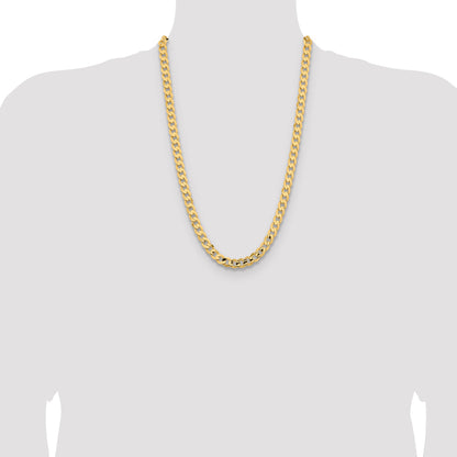 14K Yellow Gold 26 Inch 8.5mm Open Concave Curb With Lobster Clasp Chain Necklace