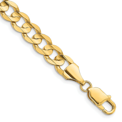 14K Yellow Gold 9 Inch 8.5mm Open Concave Curb With Lobster Clasp Chain Bracelet