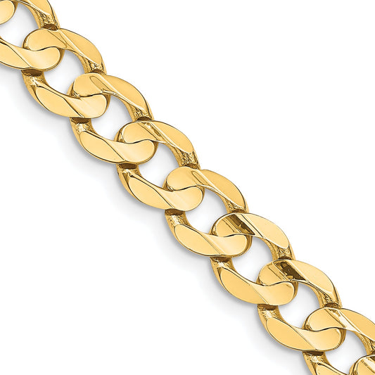 14K Yellow Gold 24 Inch 8.5mm Open Concave Curb With Lobster Clasp Chain Necklace