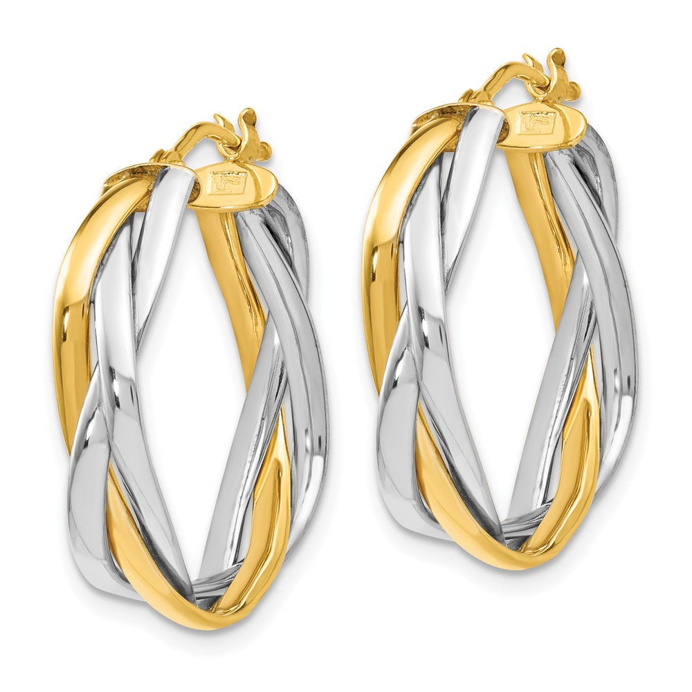 14K Yellow & Rhodium With Braided Hoop Earrings