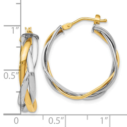 14K Yellow & Rhodium With Braided Hoop Earrings