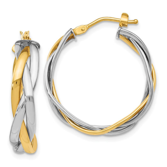 14K Yellow & Rhodium With Braided Hoop Earrings