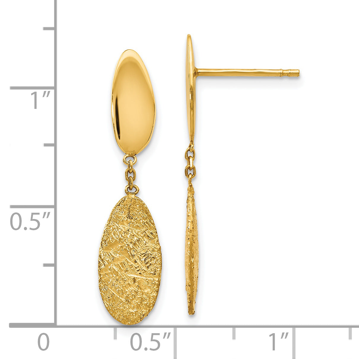 14K Yellow Gold Polished D/C Post Dangle Earrings