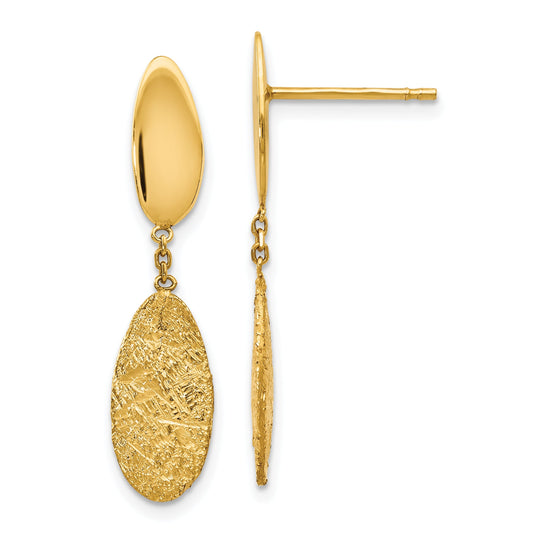 14K Yellow Gold Polished D/C Post Dangle Earrings