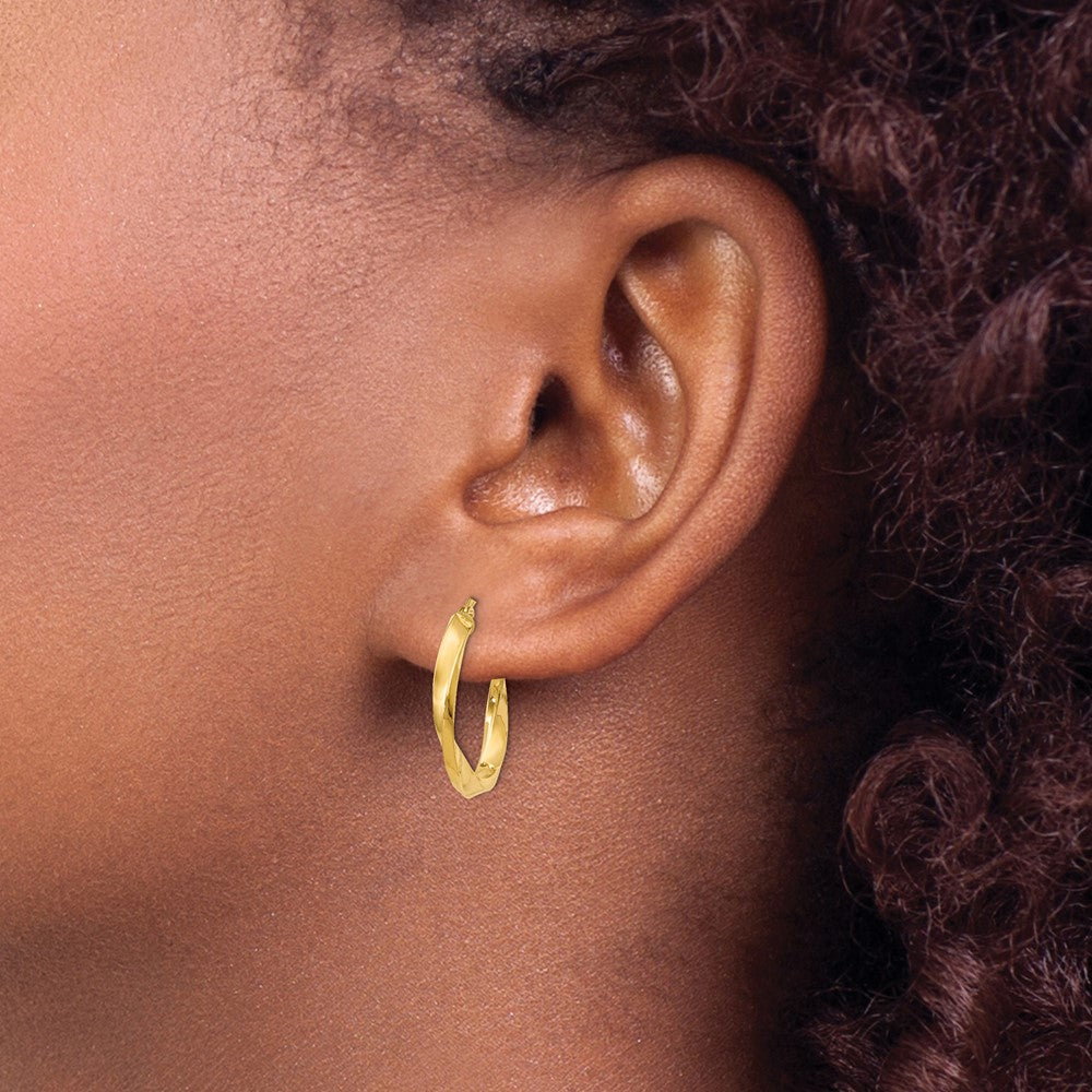 14K Yellow Gold Polished Twisted Hoop Earrings