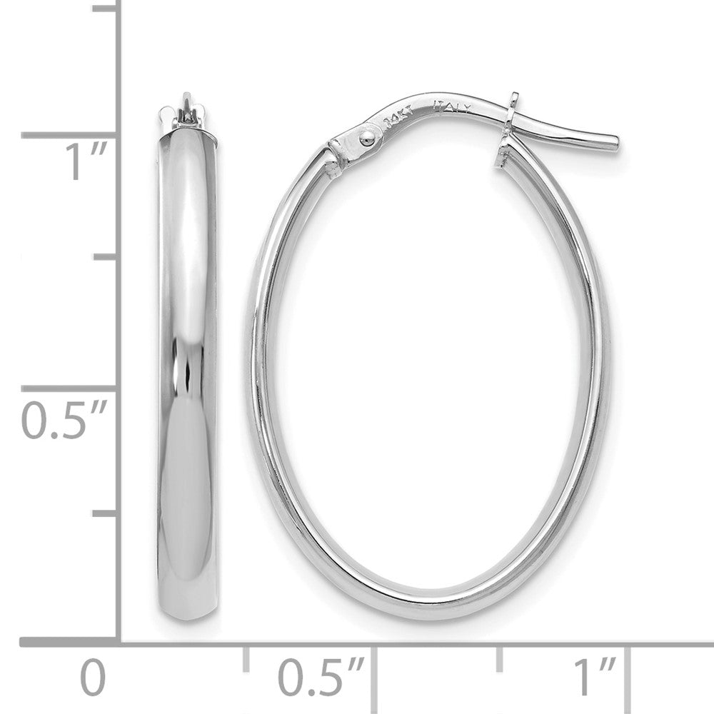 14K White Gold Polished Oval Hoop Earrings