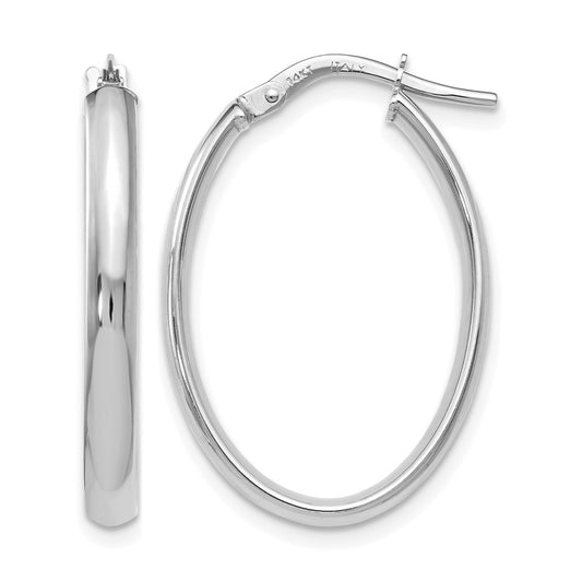 14K White Gold Polished Oval Hoop Earrings