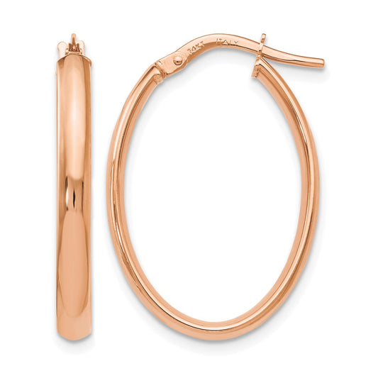 14K Rose Gold Polished Oval Hoop Earrings