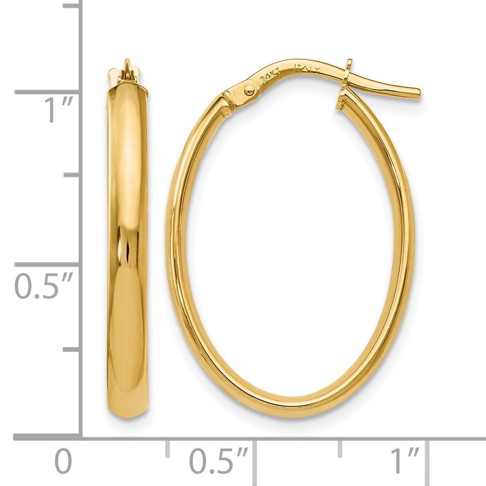 14K Yellow Gold Polished Oval Hoop Earrings