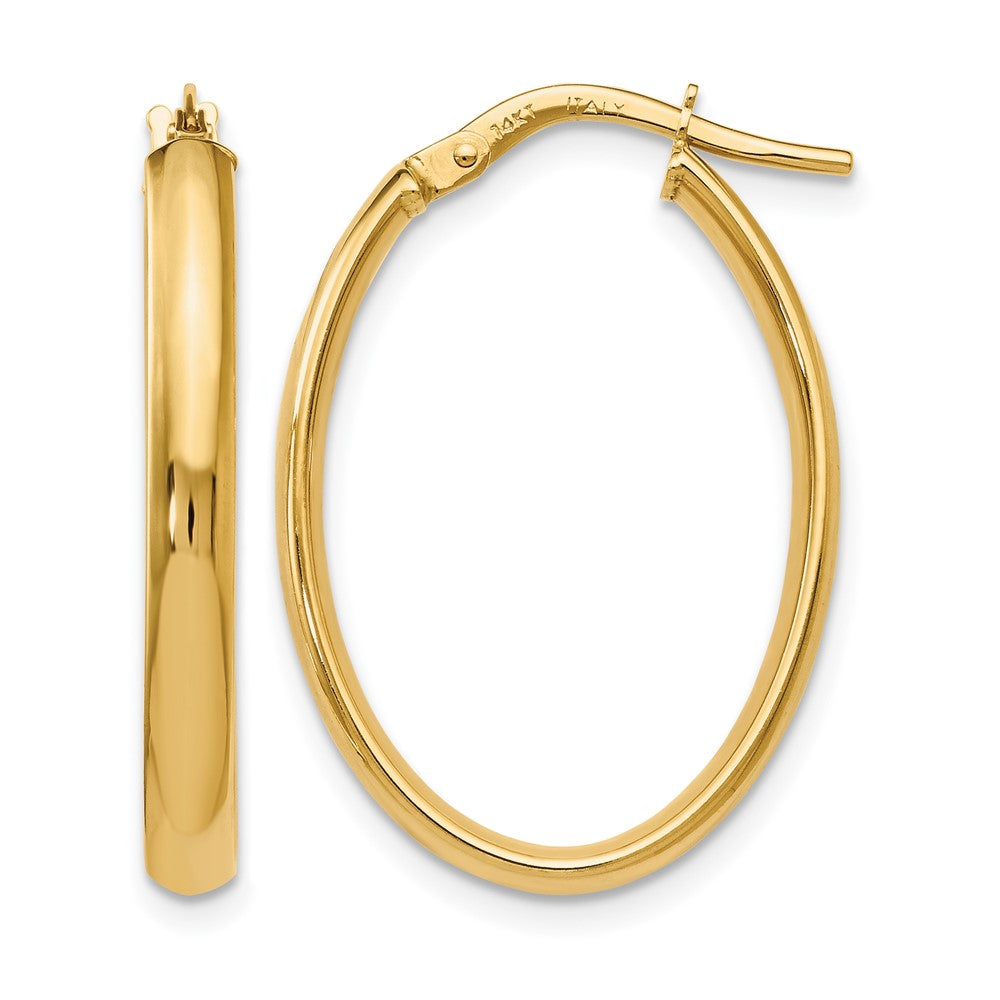 14K Yellow Gold Polished Oval Hoop Earrings