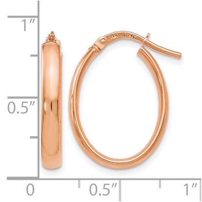 14K Rose Gold Polished Oval Hoop Earrings