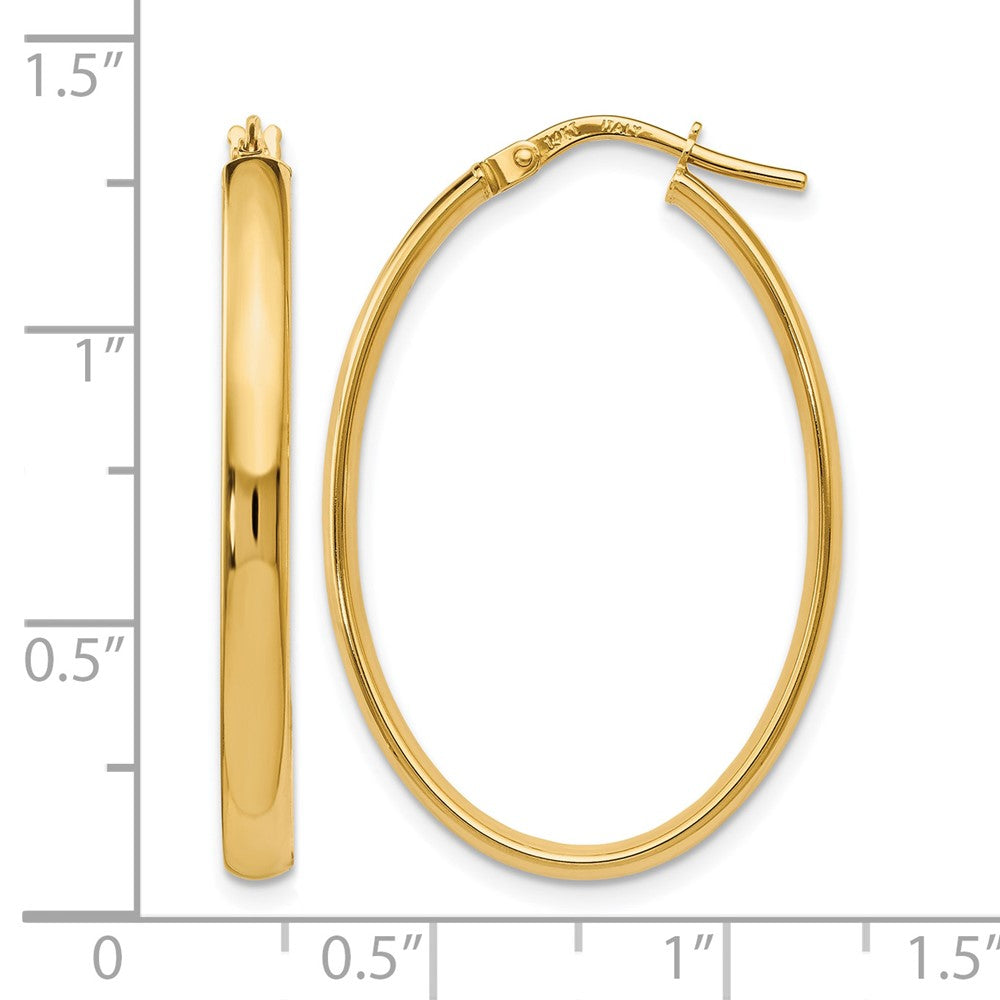 14K Yellow Gold Polished Oval Hoop Earrings