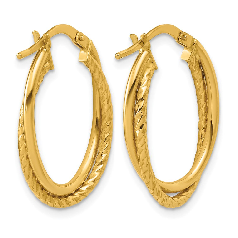 14K Yellow Gold Polished Textured Oval Hoop Earrings