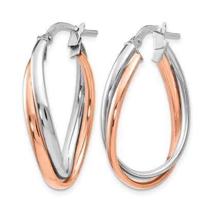 14K Two-Tone Rose And White Gold Polished Fancy Hoop Earrings