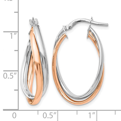 14K Two-Tone Rose And White Gold Polished Fancy Hoop Earrings