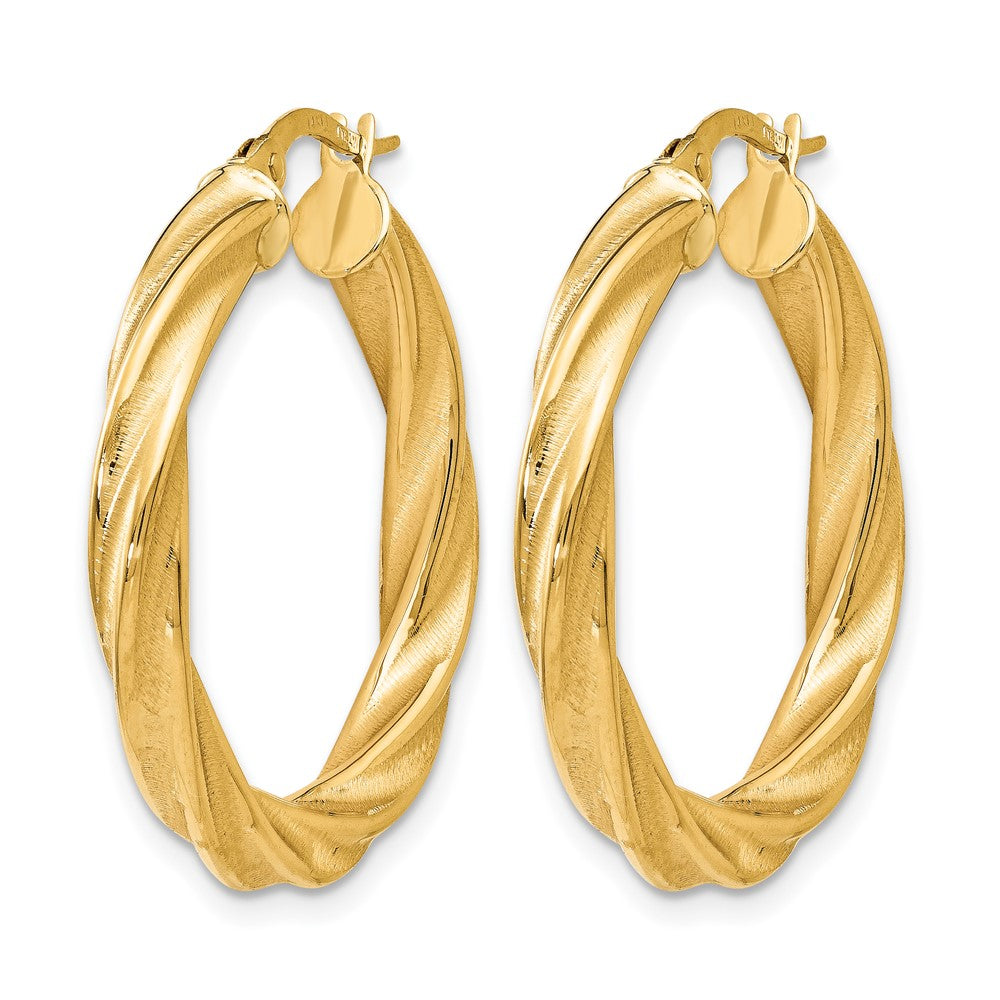 14K Yellow Gold Polished Scratch-Finish Twisted Hoop Earrings